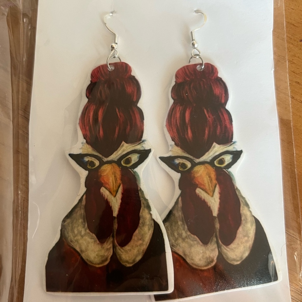 BOGO Novelty Chicken Earrings with Sterling Silver Hooks